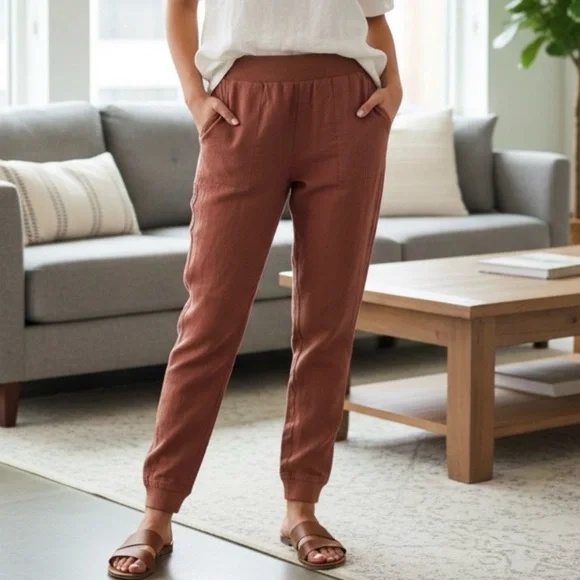 Women's Linen Blend Terracotta Joggers - Picture 1 of 8